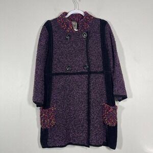 Curio Nubby Knit Long Cardigan Sweater Womens XL Purple Boucle Chunky Artsy Boho